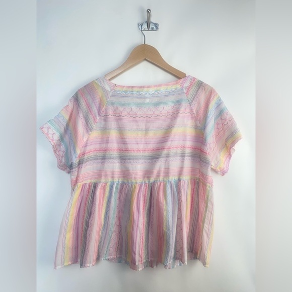 NWOT Anthropologie Letty Pastel Embroidered Babydoll Stitch Sweet Blouse XS - Picture 7 of 9